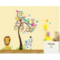 Cartoon Tree & Animals, giraffe, lion and friends Vinyl Wall Art
